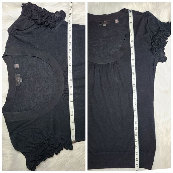 Ted Baker London|Black Silk Wool Black Ruffle Short Sleeve Top, 2 - Picture 3 of 4